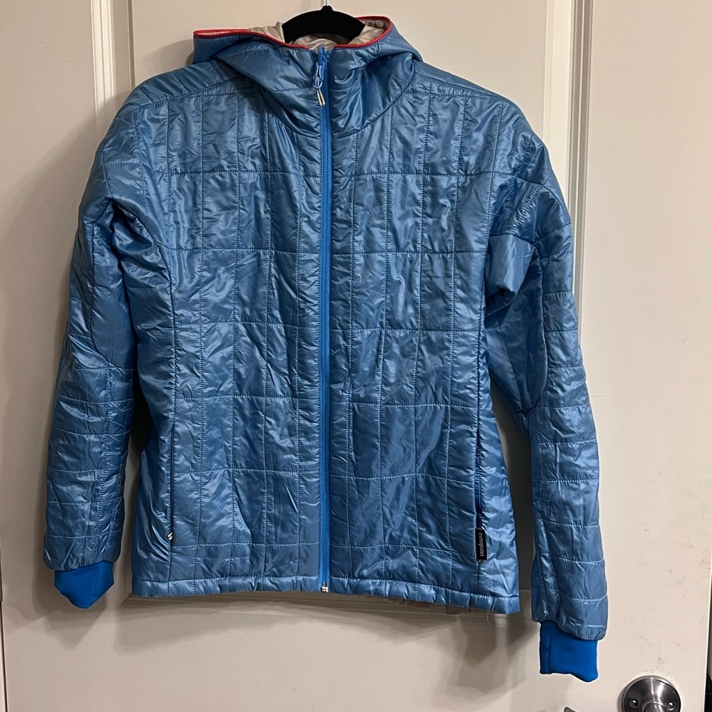 Cotopaxi Blue and Brown Reversible Jacket with Hood XS